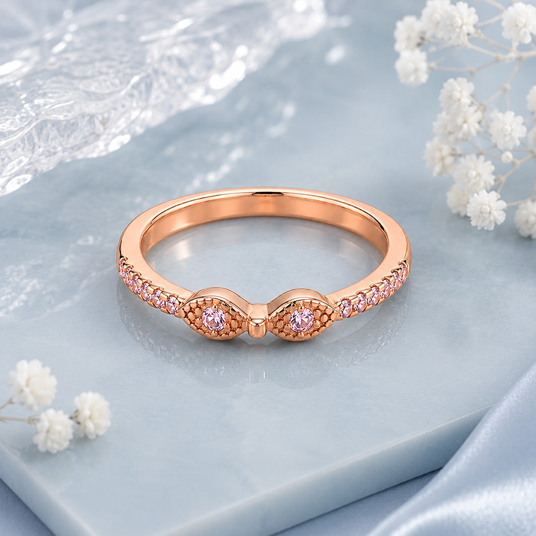 Rose Gold Dual Evil Eye Silver Ring