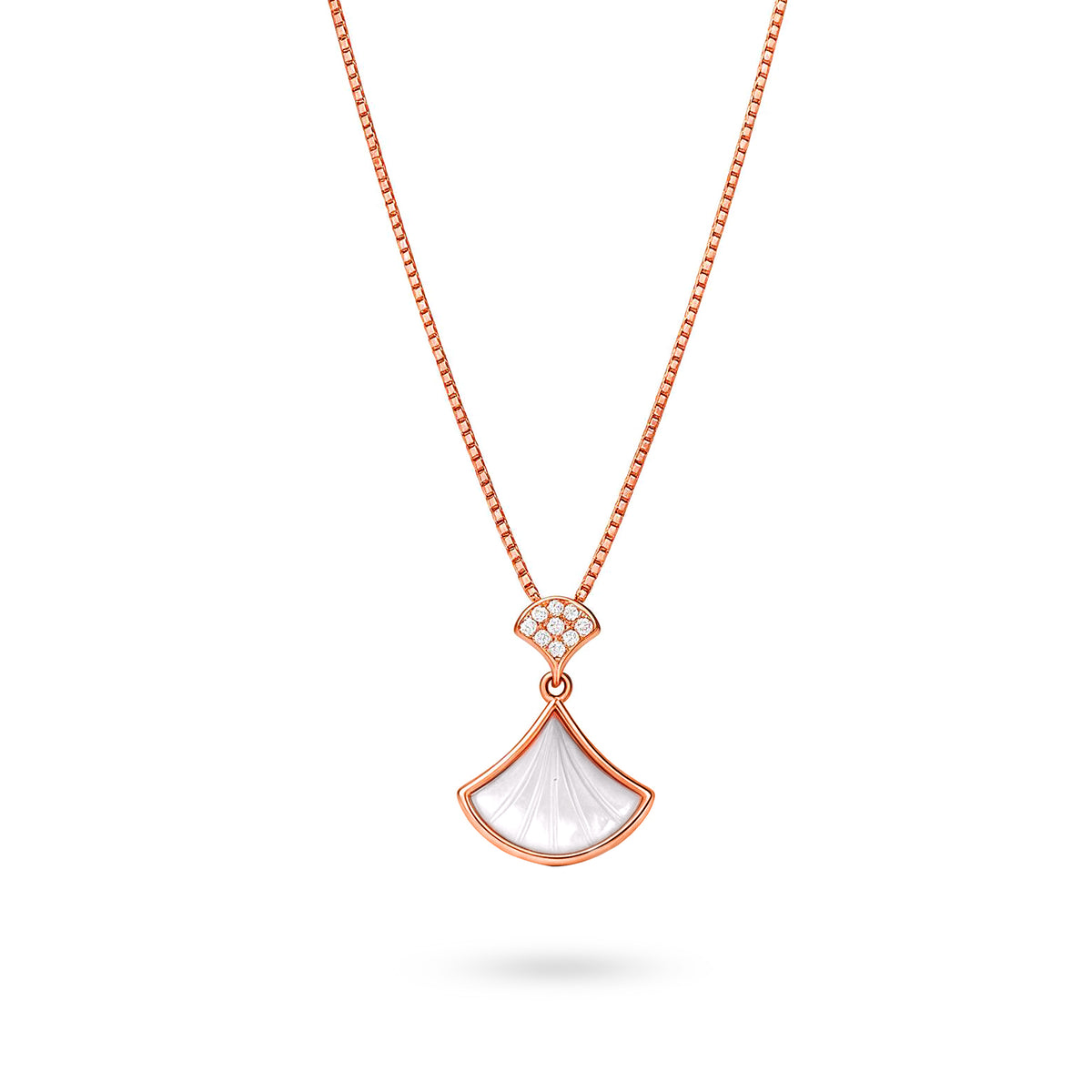 Rose Gold Fan Mosaic Shell Sterling Silver Pendant