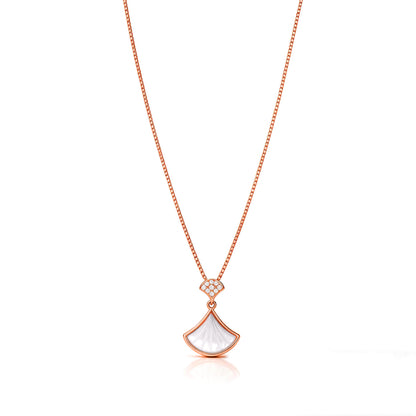 Rose Gold Fan Mosaic Shell Sterling Silver Pendant
