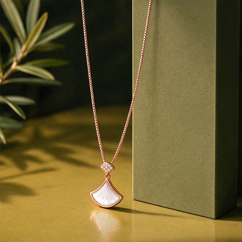 Rose Gold Fan Mosaic Shell Sterling Silver Pendant