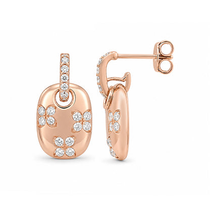 Rose Gold Floral Halo Silver Drop Earrings