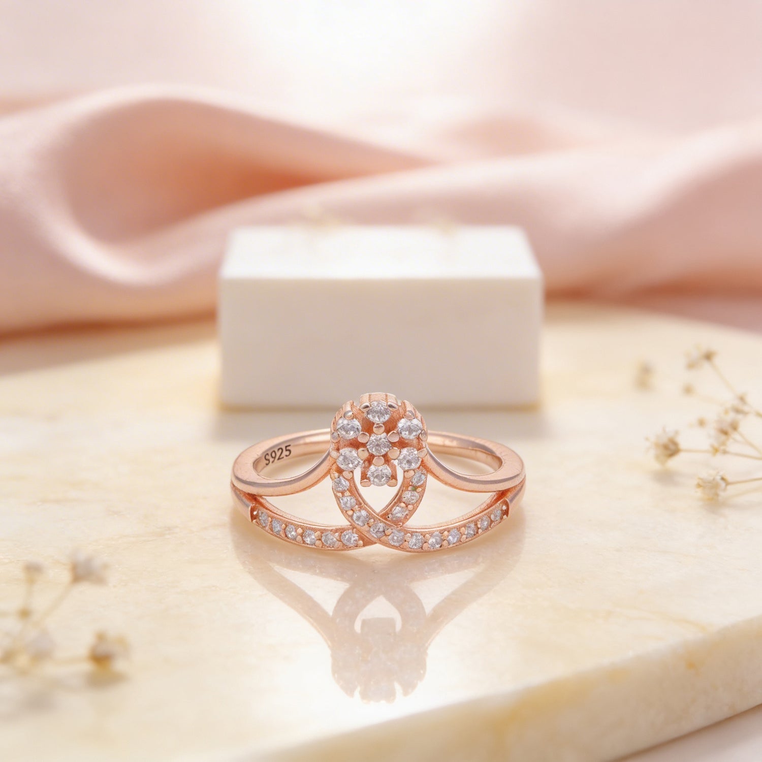 Rose Gold Floral Swirl 925 Sterling Silver Ring for Women