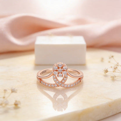 Rose Gold Floral Swirl 925 Sterling Silver Ring for Women
