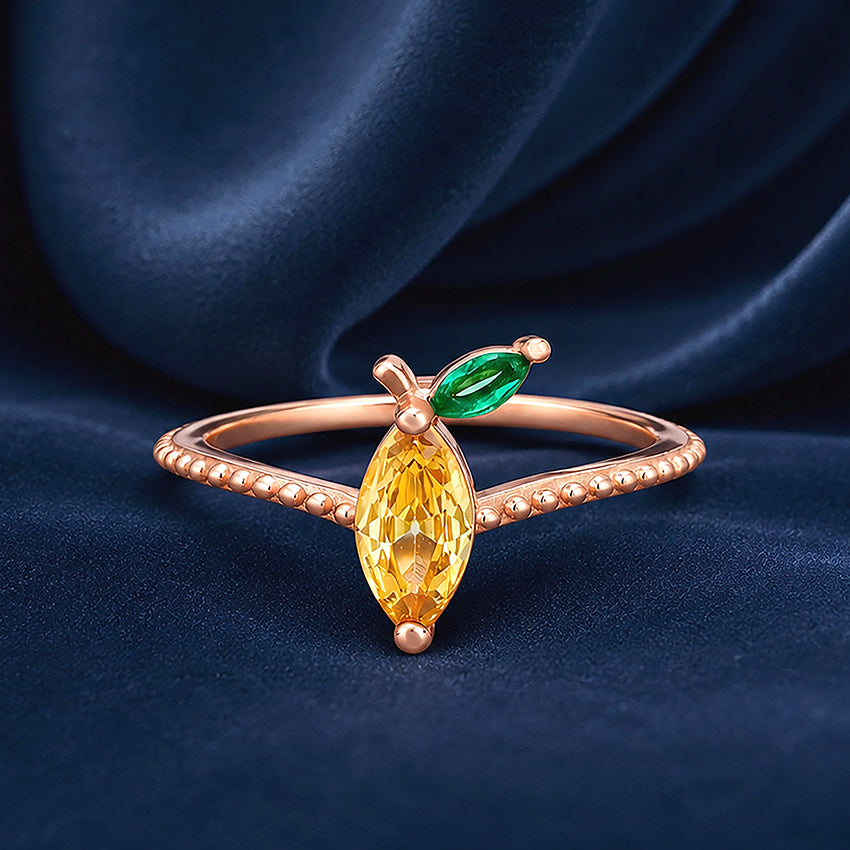 Rose Gold Lemon Fruit Sterling Silver Ring