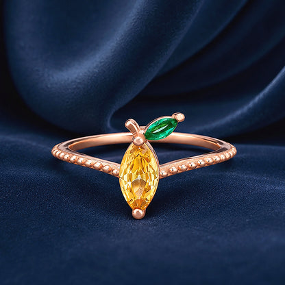 Rose Gold Lemon Fruit Sterling Silver Ring