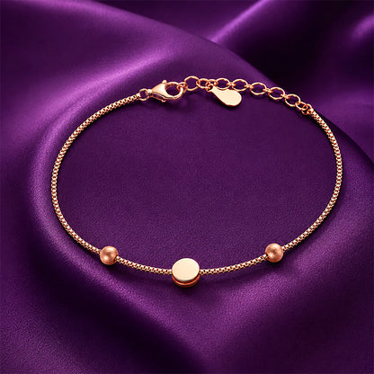 Rose Gold Minimalist Disc Bead 925 Sterling Silver Bracelet