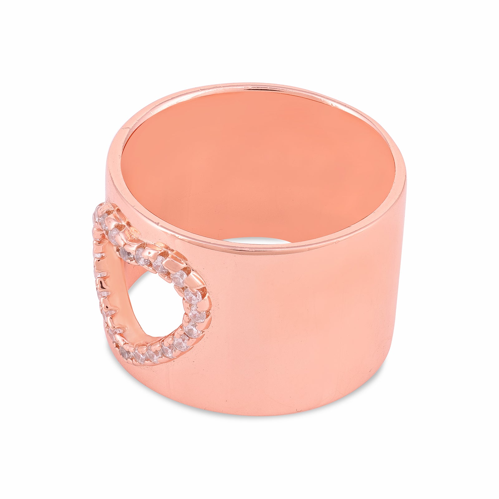 Rose Gold Open Heart Sterling Silver Wide Band Ring