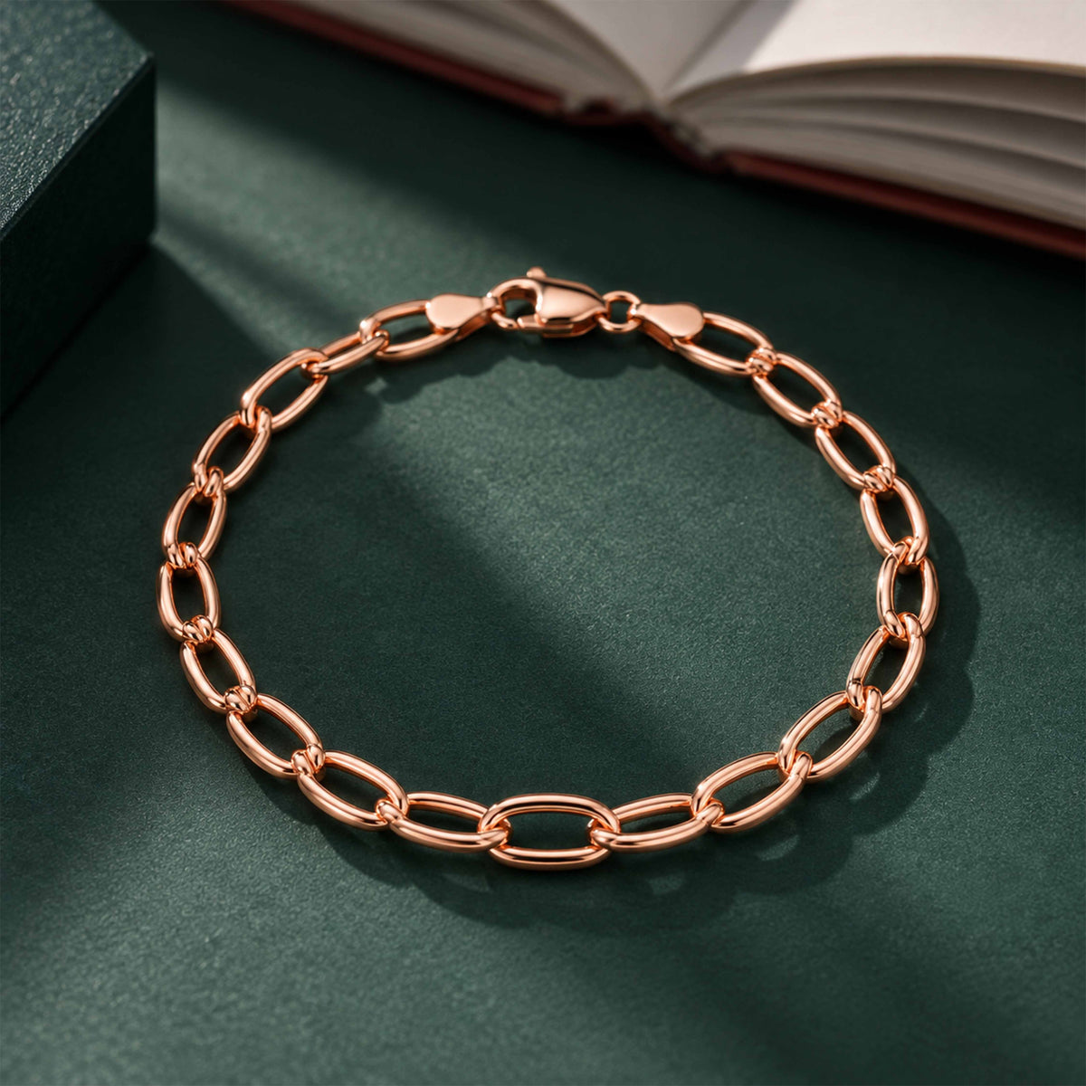 Rose Gold Oval Link Sterling Silver Bracelet