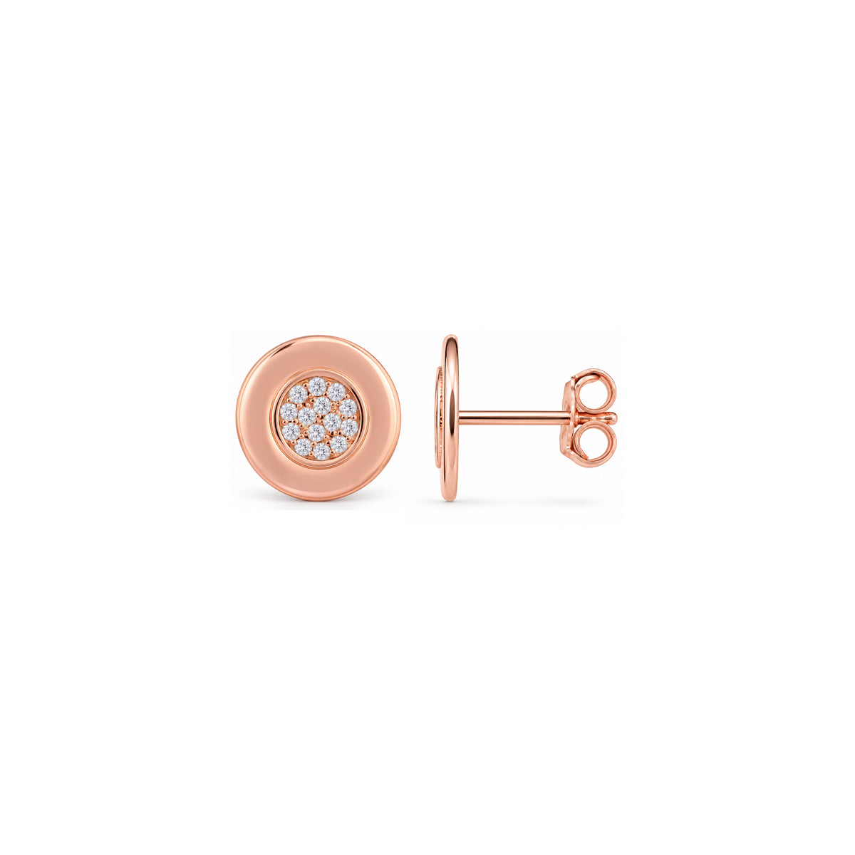 Rose Gold Pave Crystal Disk Silver Earring