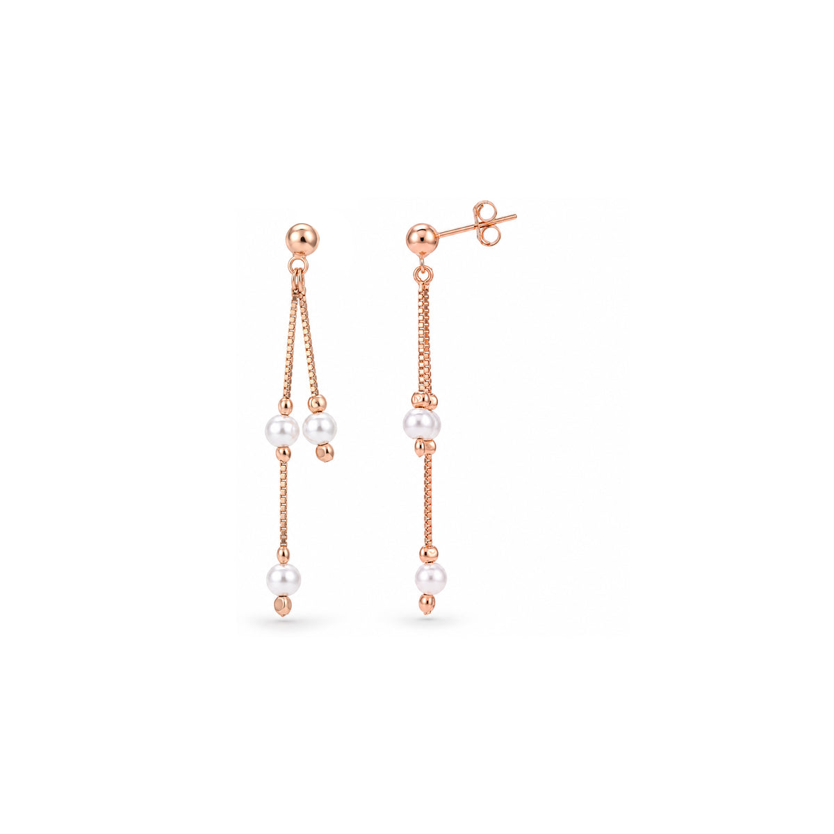 Rose Gold Pearl Chain Sterling Silver Earring
