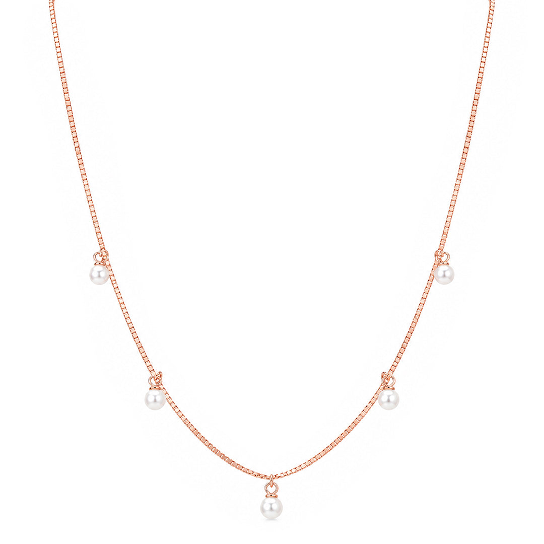 Rose Gold Pearl Charm Box Sterling Silver Chain