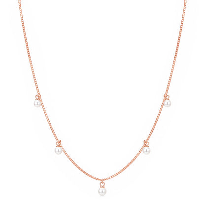 Rose Gold Pearl Charm Box Sterling Silver Chain