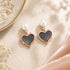 Rose Gold Pearl Black Shell Silver Heart Earrings