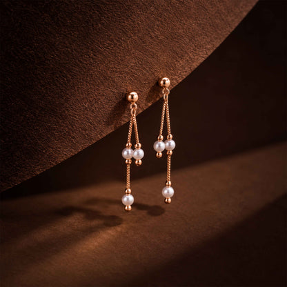 Rose Gold Pearl Chain Sterling Silver Earring