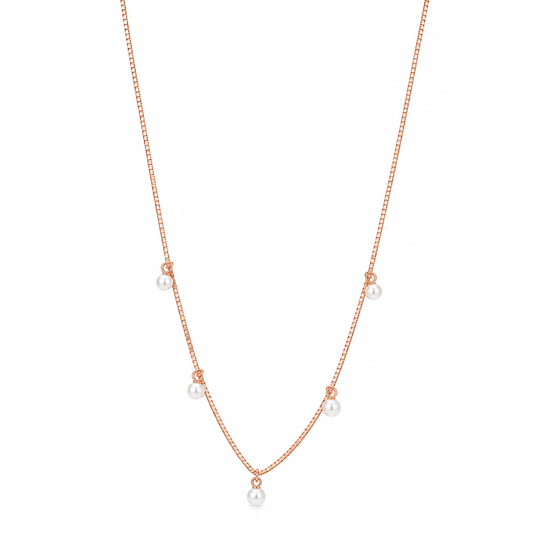 Rose Gold Pearl Charm Box Sterling Silver Chain