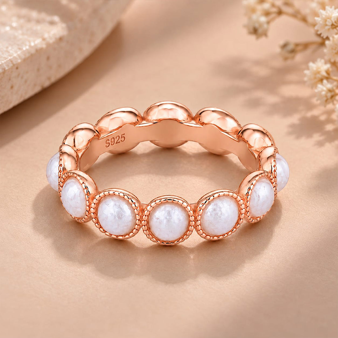 Rose Gold Pearl Eternity Sterling Silver Ring