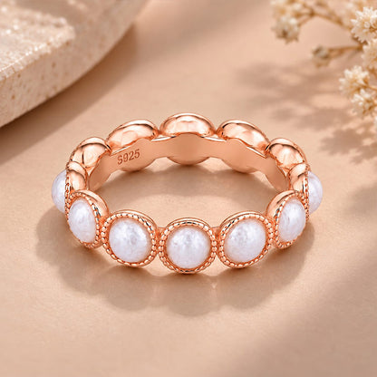 Rose Gold Pearl Eternity Sterling Silver Ring