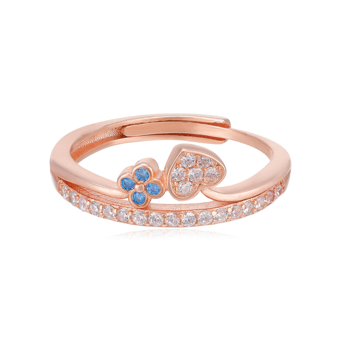 Rose Gold Plated Heart Blue Stone Ring 
