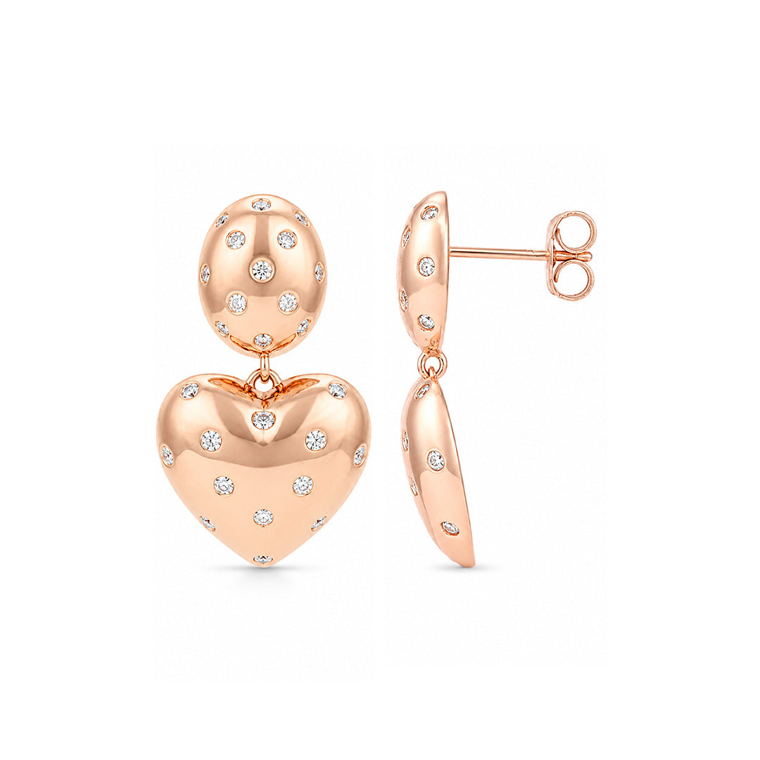 Rose Gold Polka Dot Bright Heart Earrings