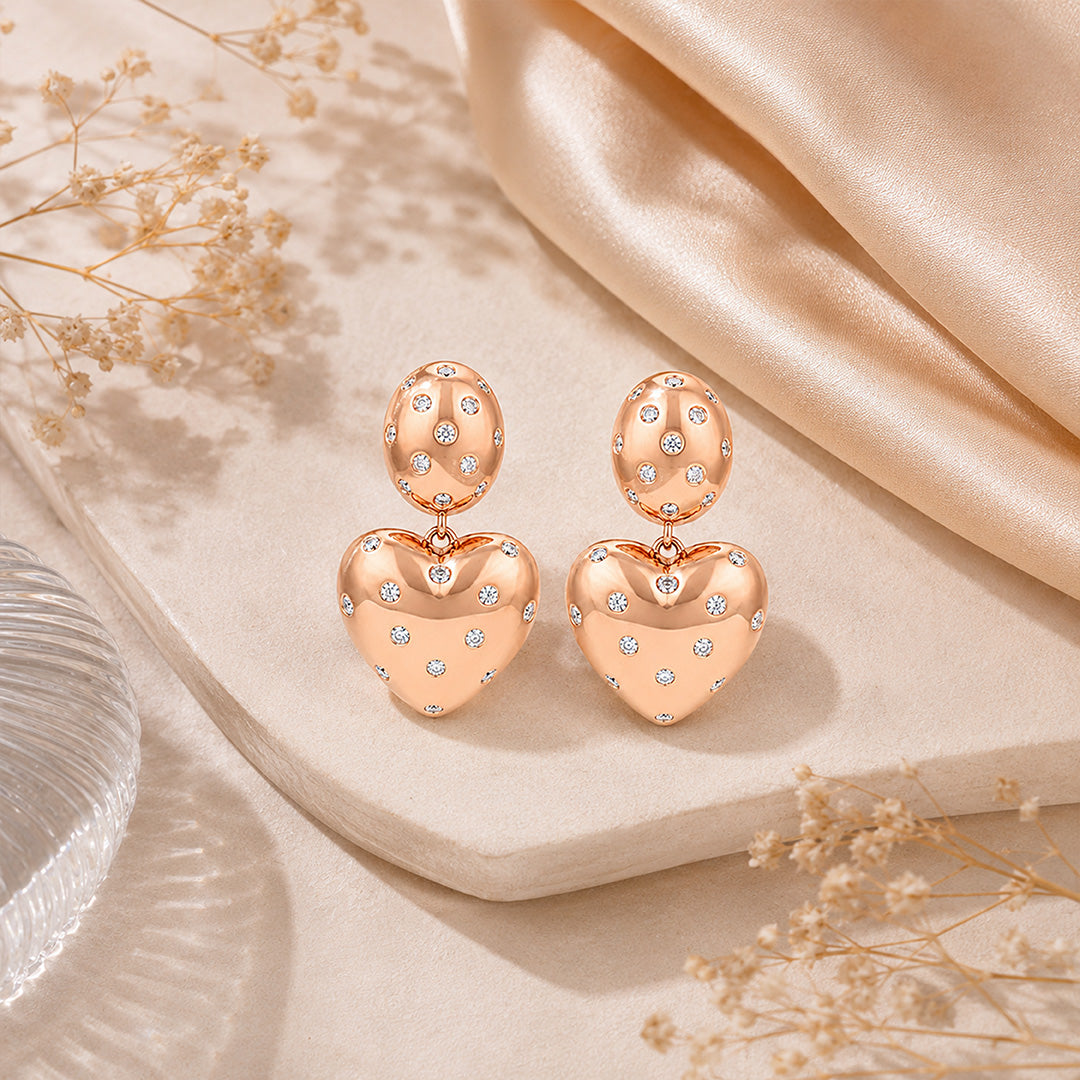 Rose Gold Polka Dot Bright Heart Earrings