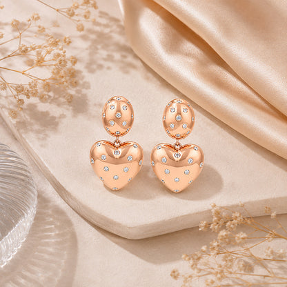 Rose Gold Polka Dot Bright Heart Earrings