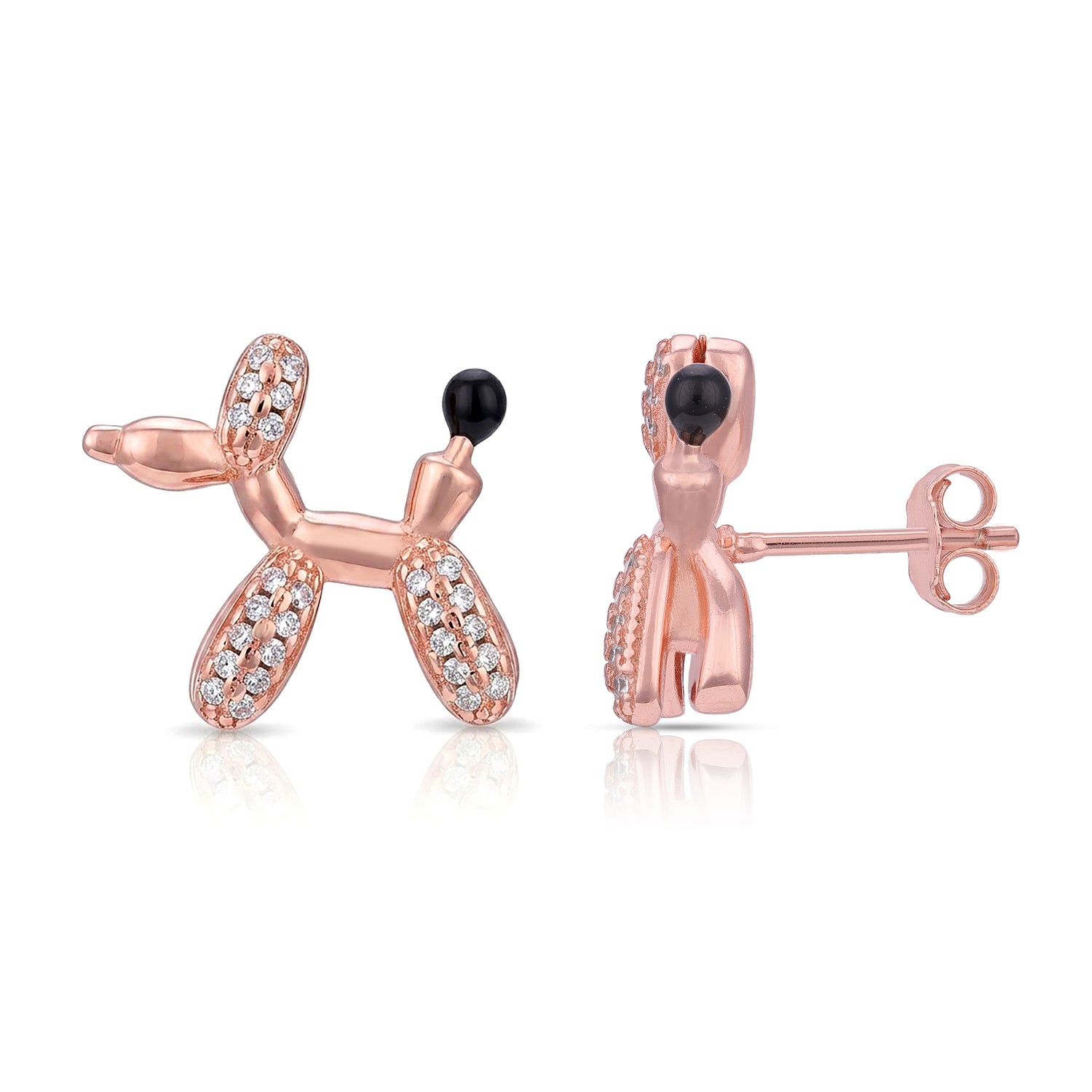 Rose Gold Puppy Pop Crystal Contemporary Designer Earrings