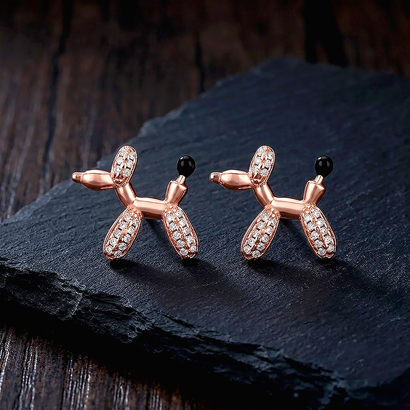 Rose Gold Puppy Pop Crystal Contemporary Designer Earrings