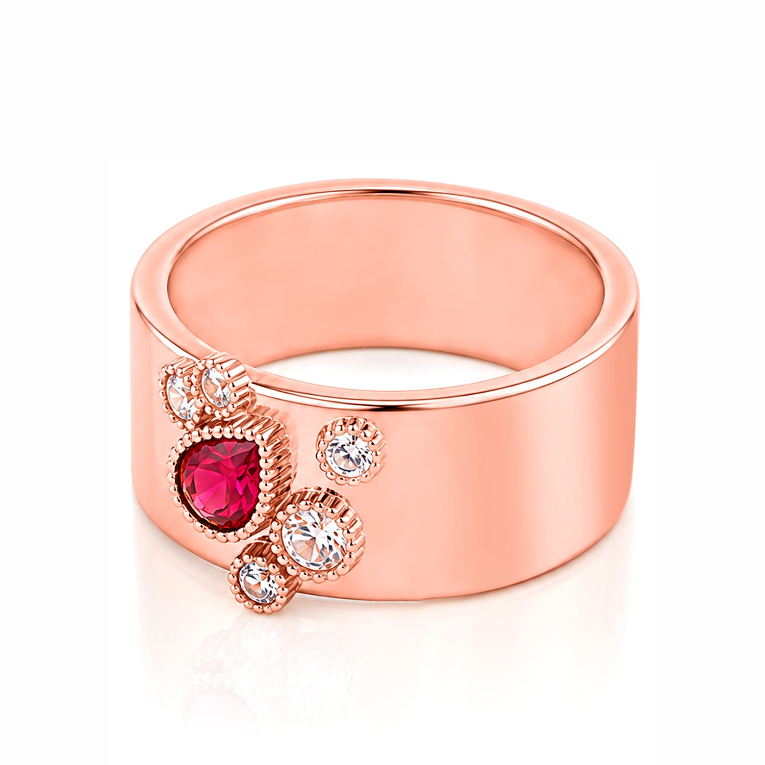 Rose Gold Ruby Pear Sterling Silver Band Ring