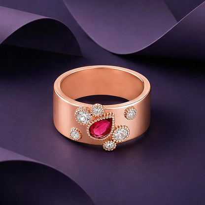 Rose Gold Ruby Pear Sterling Silver Band Ring