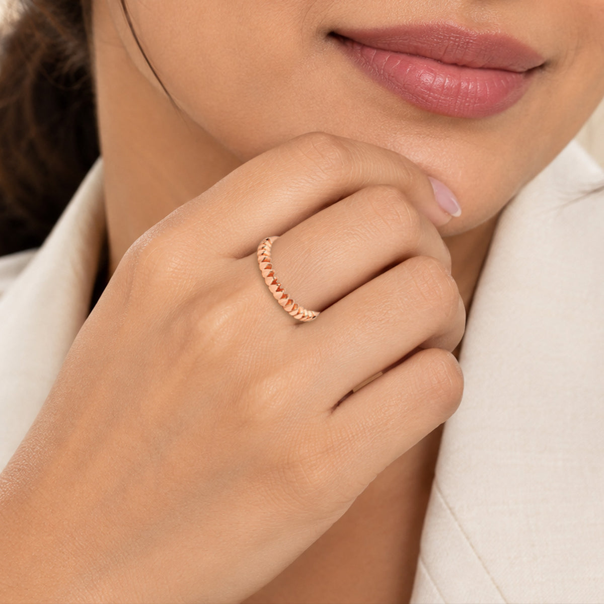 Rose Gold Spiked Pyramid Sterling Silver Ring