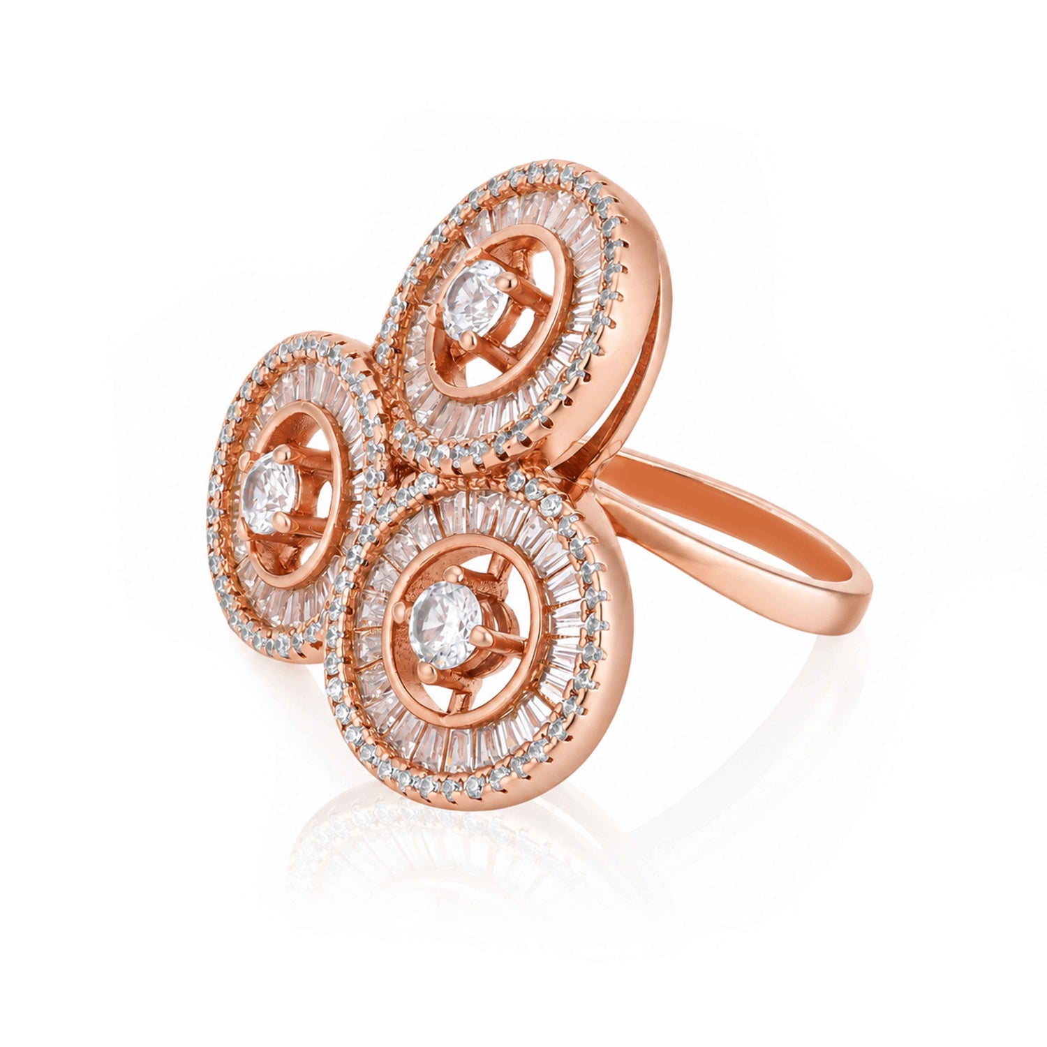 Rose Gold Tri-Circle Sterling Silver Statement Ring