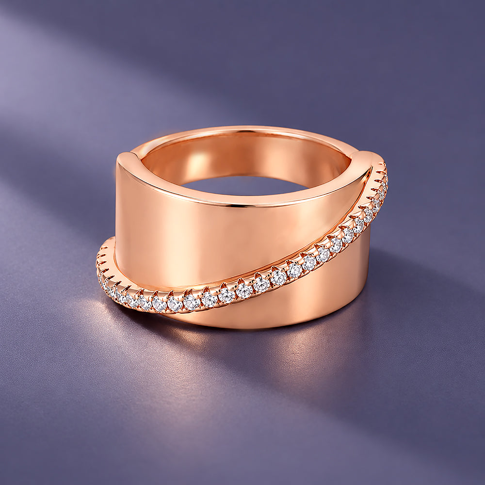 Rose Gold Wave Wide Band 925 Sterling Silver Ring for Women