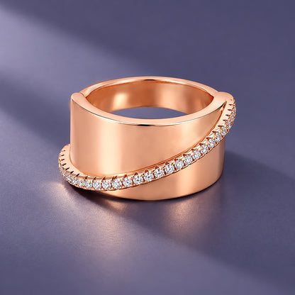Rose Gold Wave Wide Band 925 Sterling Silver Ring for Women