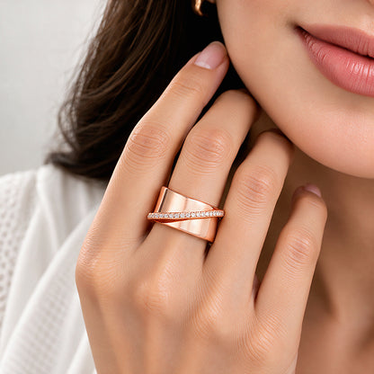 Rose Gold Wave Wide Band 925 Sterling Silver Ring for Women