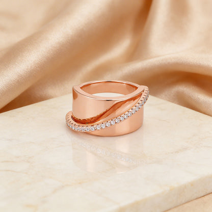 Rose Gold Wave Wide Band 925 Sterling Silver Ring for Women