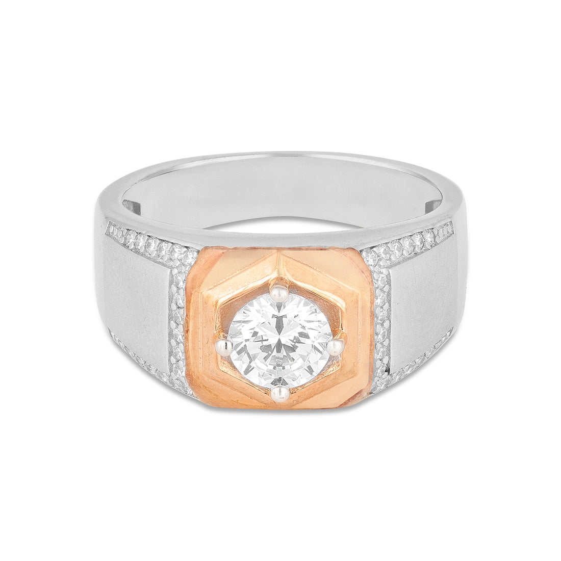 Rose Hex Halo Silver Ring