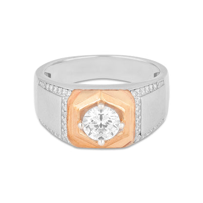 Rose Hex Halo Silver Ring