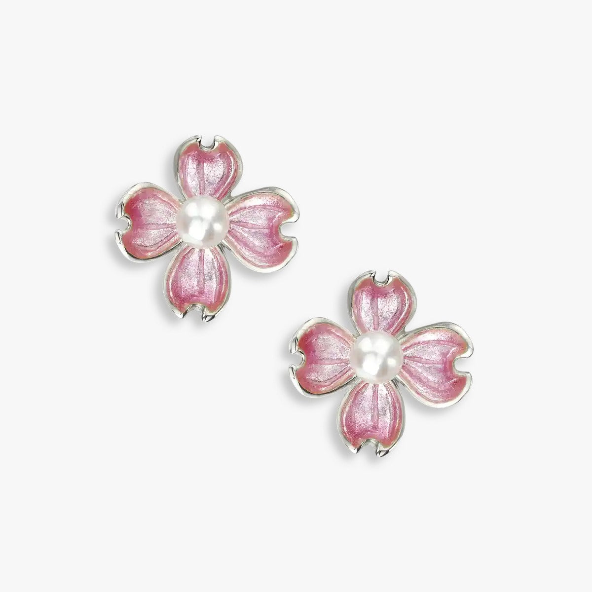 Rose Tinted Clover Flower Rhodium Plated Studs