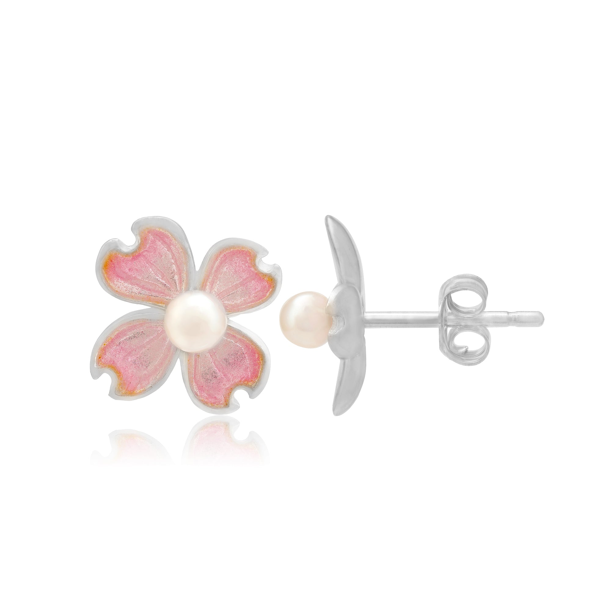 Rose Tinted Rhodium Plated Clover Flower Rhodium Plated Studs