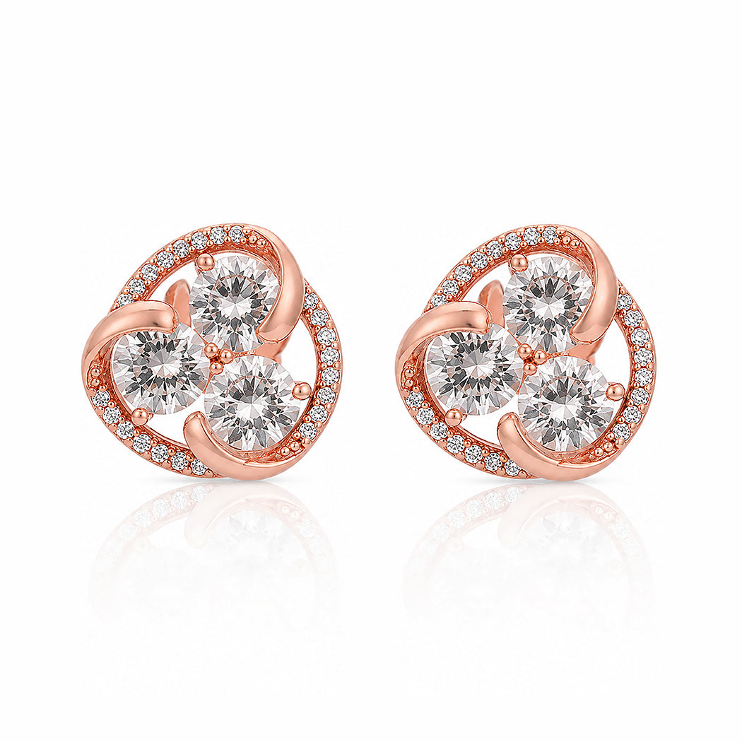 Rose Trinity Sparkle 925 Sterling Silver Elegant Earrings