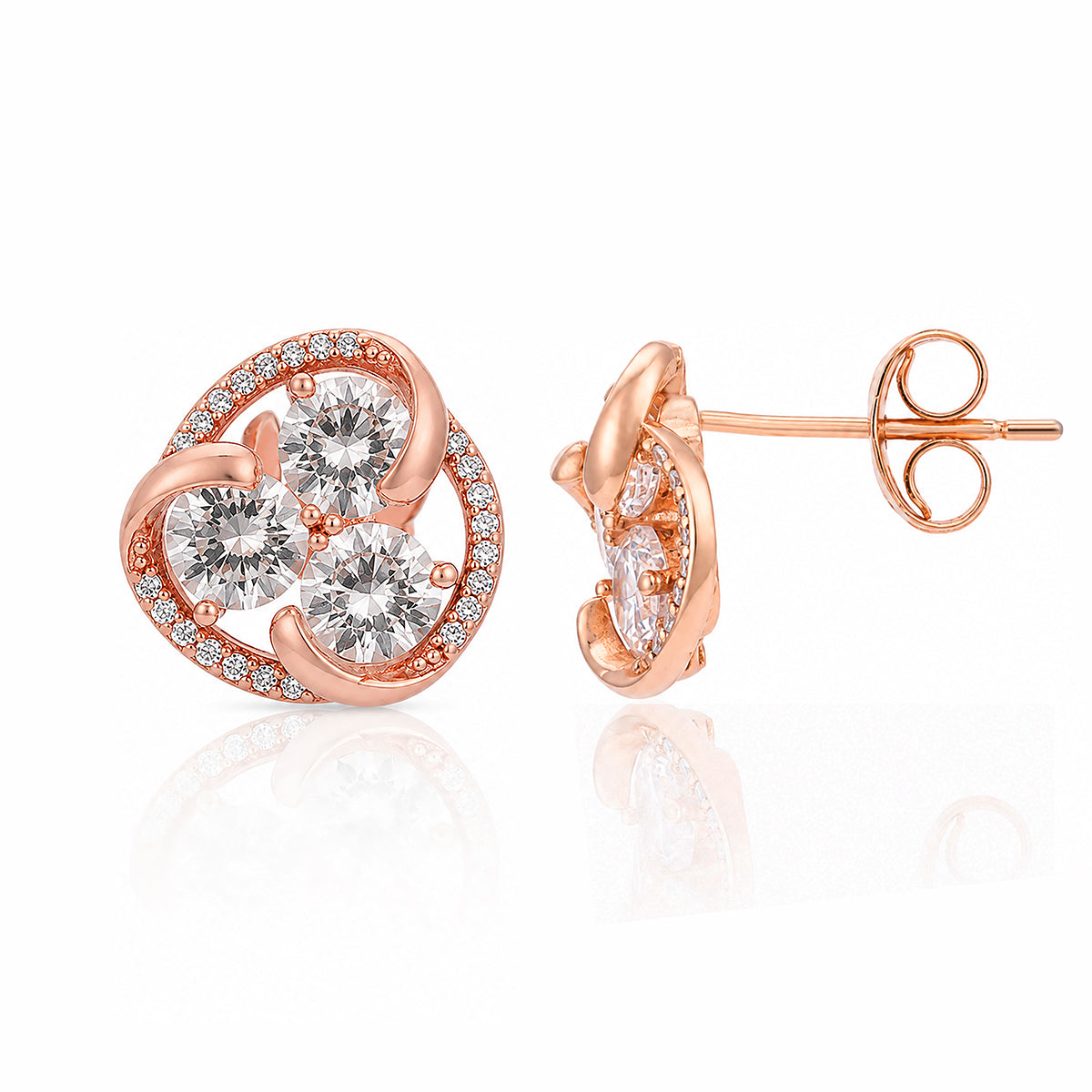 Rose Trinity Sparkle 925 Sterling Silver Elegant Earrings