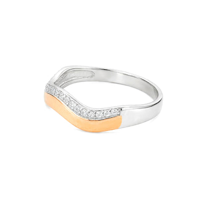 Two-tone ring with gold and silver design on a white background