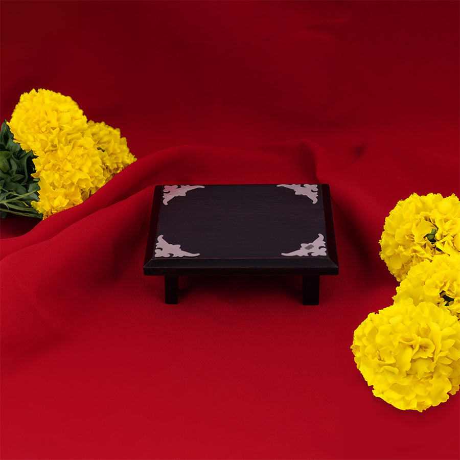 925 Rosewood Square Peeda With Silver Border For Keeping Idols