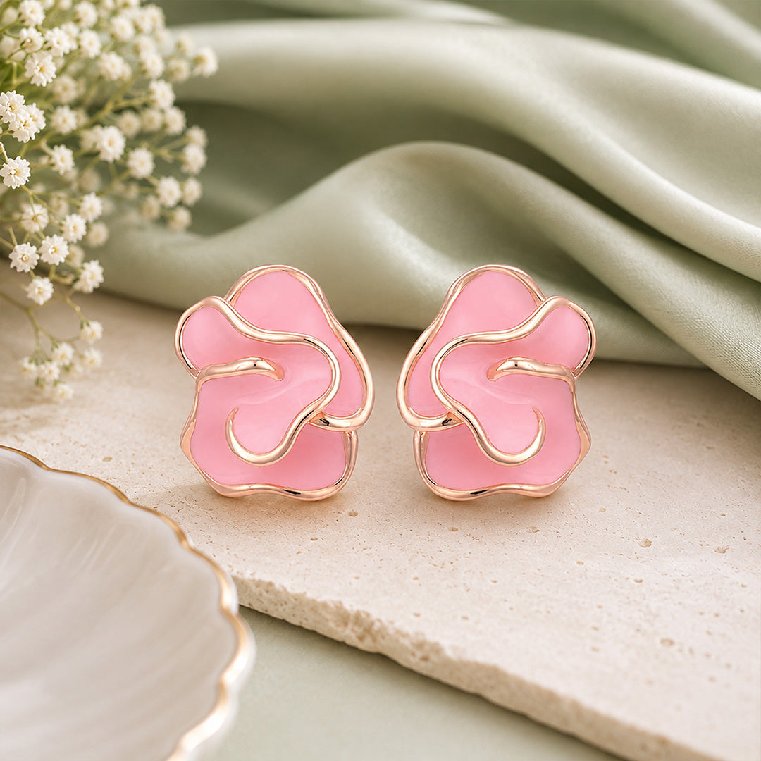Rosy Floral Swirl 925 Sterling Silver Statement Earrings