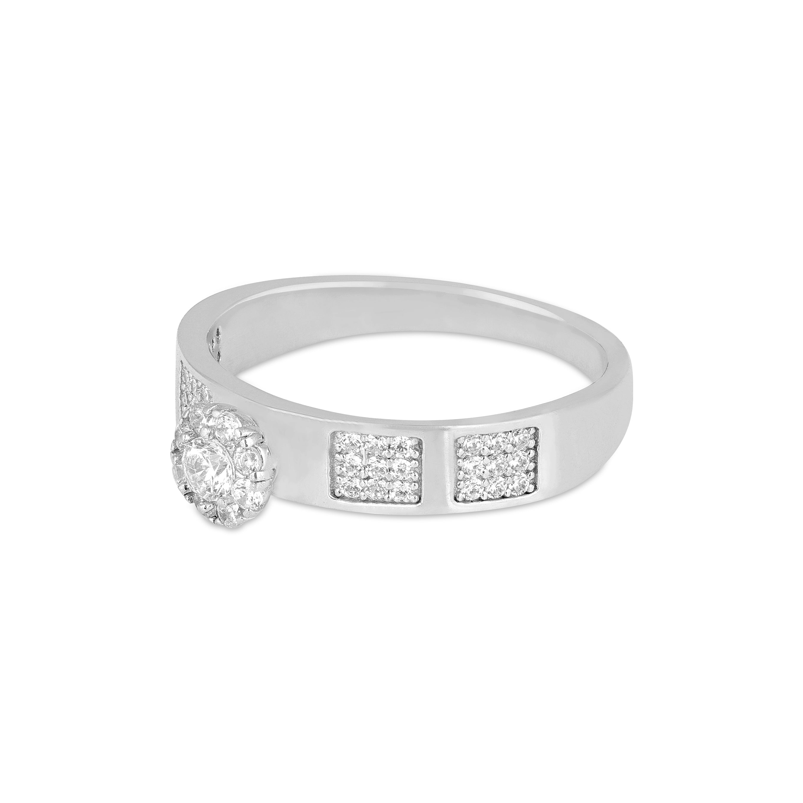 Round Cluster Pavé Band Silver Ring