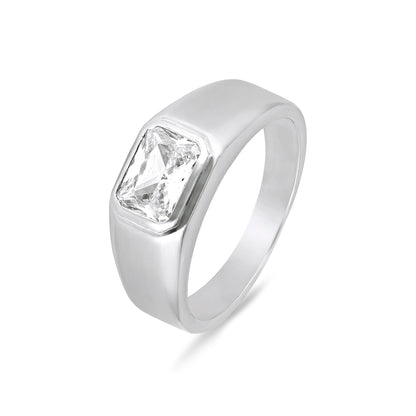 Round Solitaire Channel Set Silver Ring