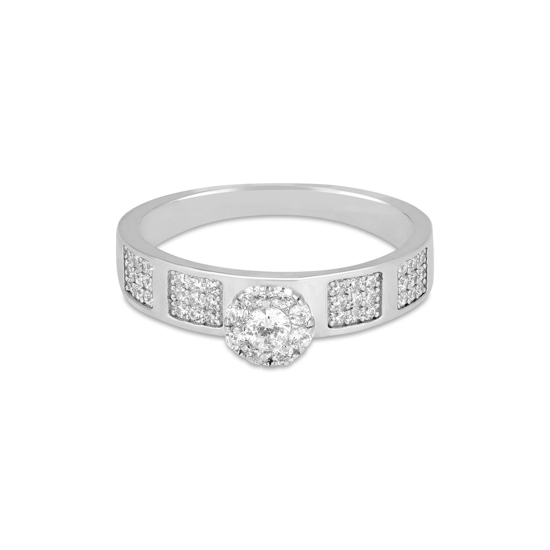 Round Cluster Pavé Band Silver Ring