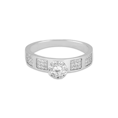 Round Cluster Pavé Band Silver Ring