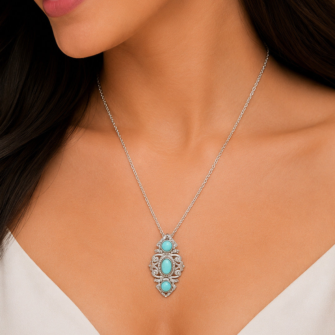Royal Aqua Scroll Silver Artistic Designer Pendant Chain