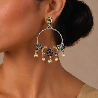 Royal Blossom 925 Sterling Silver Chandbali Drop Earrings